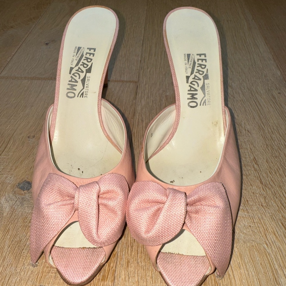 Salvatore Ferragamo Pink Bow Mules